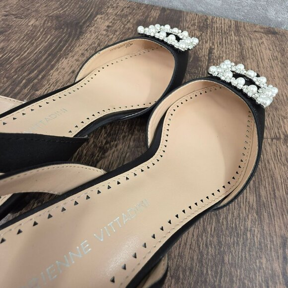 Adrienne Vittadini Suza Slingback Kitten Heels 7.5 Black Pearl Rhinestone Formal - Picture 11 of 15